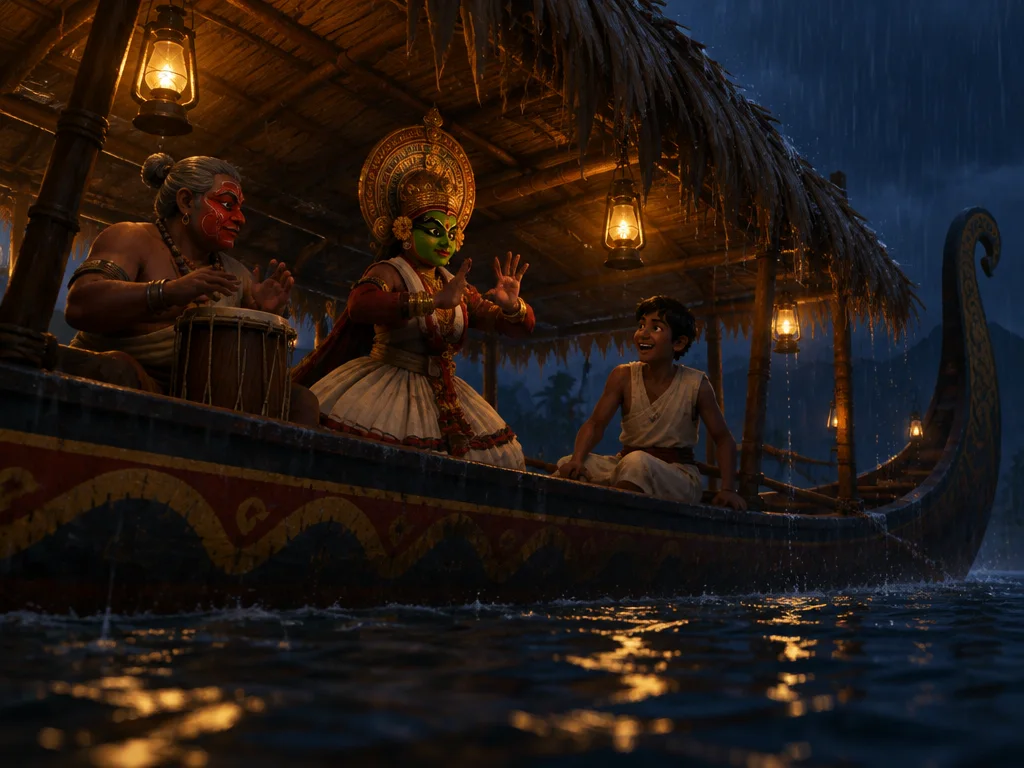 Malam di bawah atap rumbia perahu: Old Ruth mengetuk genderang, Kavi berlatih gesture, Pip tertawa